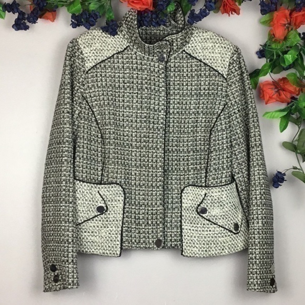 BLACK LABEL by CHICOS Woven Blazer Jacket Size 1 Medium